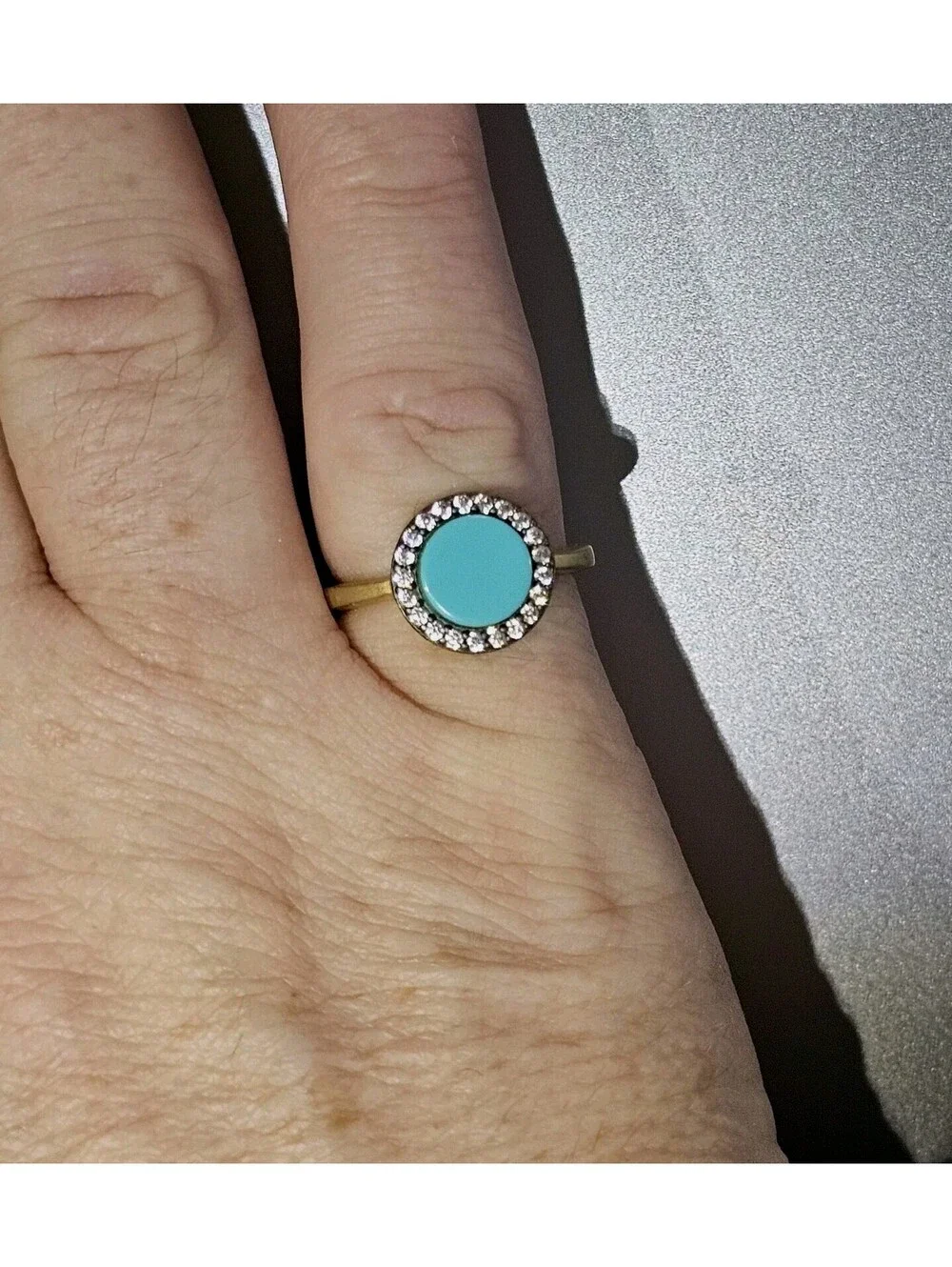 Rare Freida Rothman Turquoise Matte Gold 925 Sterling Silver Black Ring Sz 6